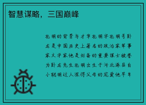 智慧谋略，三国巅峰